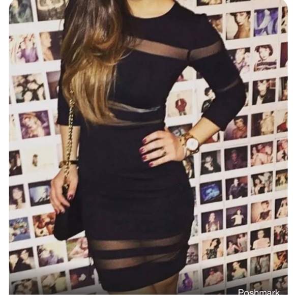 BEBE Black Bodycon Mesh dress Size Large - Picture 1 of 5